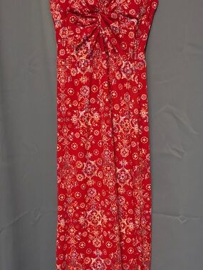 Red Floral Twist-Front Maxi Dress